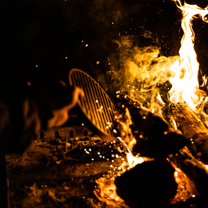 Cast iron grill in a camprire