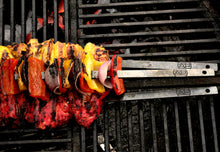 Load image into Gallery viewer, Hand made skewers of peppers and chicken on a barbecue