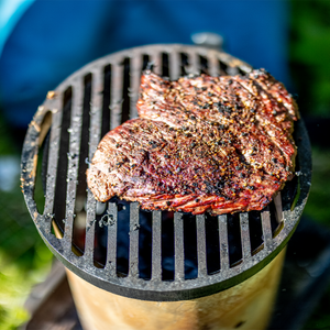 steak on axel perkins cast iron grill 